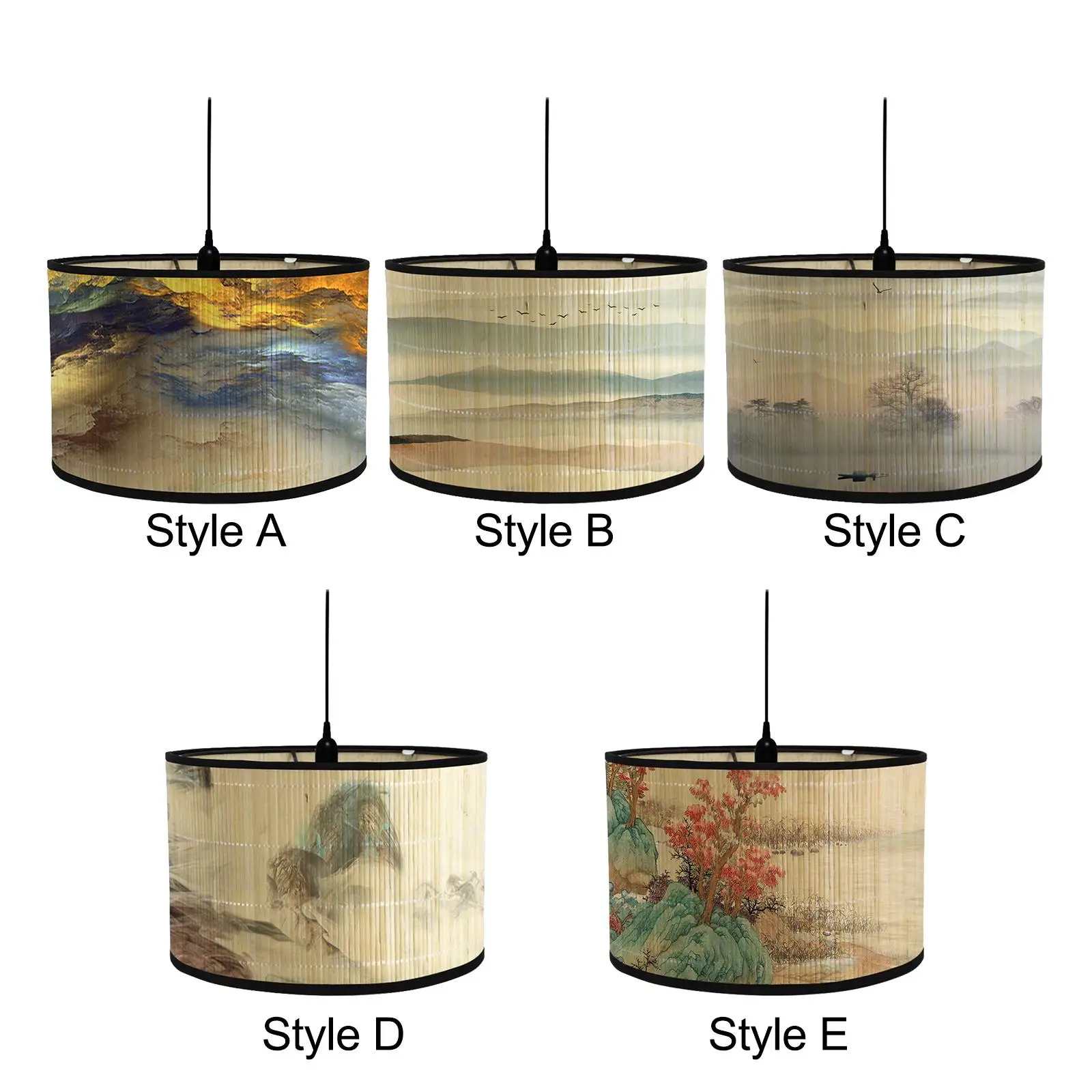 

Drum Print Lamp Shade E27 Handmade Bamboo Lampshade for Floor Ceiling Lamp