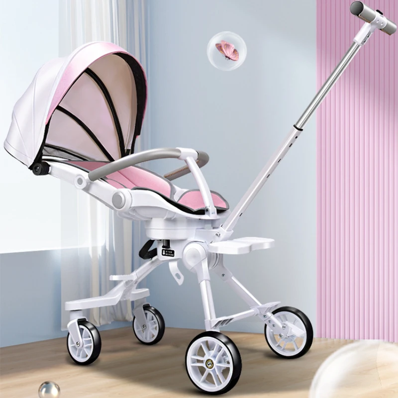 One-button Folding Can Sit and Lie Baby Stroller Lightweight Trolleys for Children High-view Baby Two-way Push Folding Strollers
