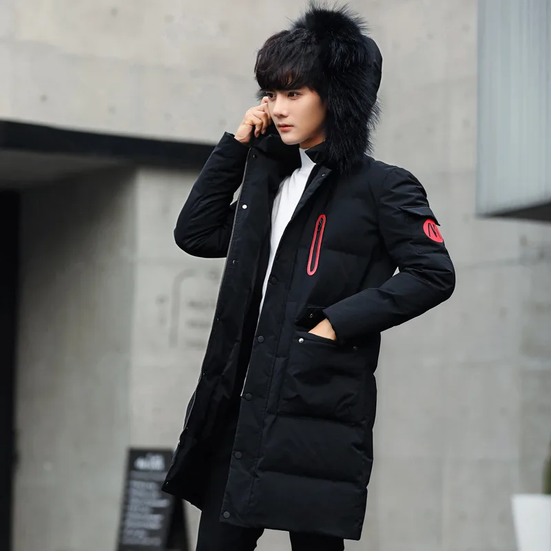 2021 new model mainly focuses on medium long men's fur collar down jacket Korean version of Hong Kong style cotton padded jacket