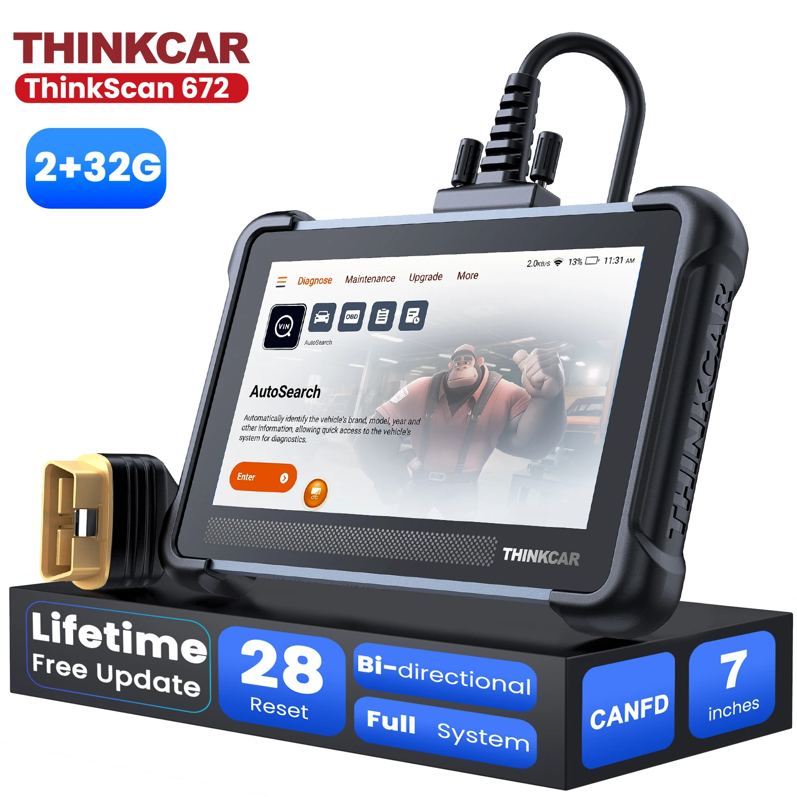 Фото Глобальная версия THINKSCAN 672 OBD2 сканер: пожизненно бесплатные диагностические инструменты для автомобилей, полная система, 28 функций сброса, тестирование актуаторов, CANFD, 2+32 ГБ ПЗУ №2