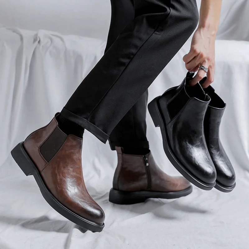 

New Thick-soled Boots Men's Tide Ins Short Boots Motorcycle Boots Tooling Boots High-top 8-hole Genuine Leather Boots Men