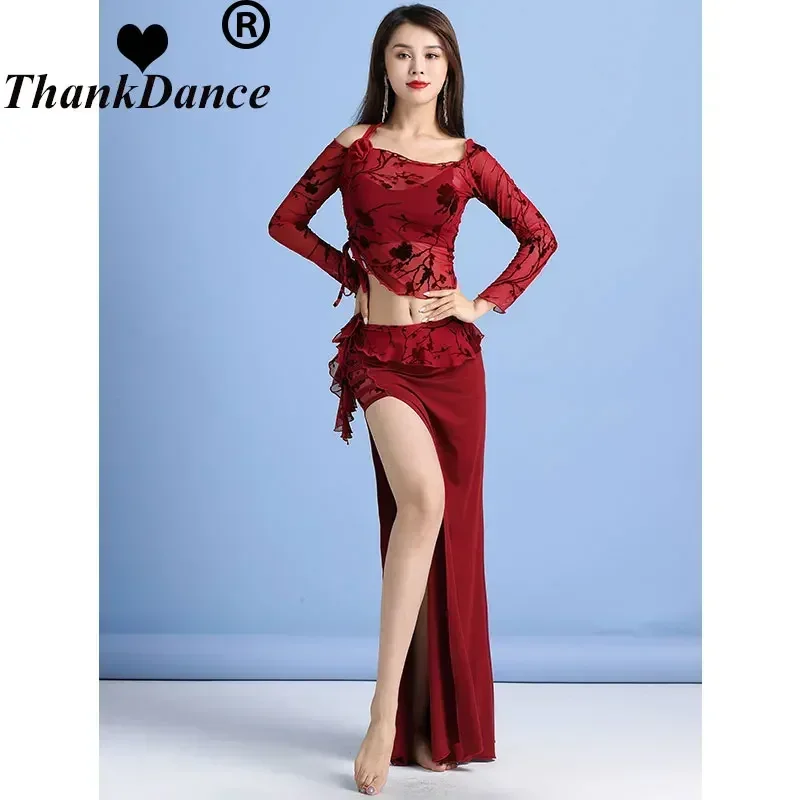 Женский костюм для танца живота восточных танцев из модала с принтом топ юбкой