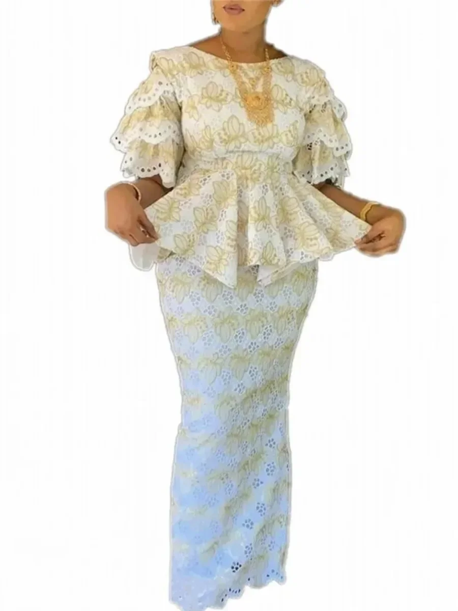 Африканские платья для женщин облегающее кружевное платье макси элегантные