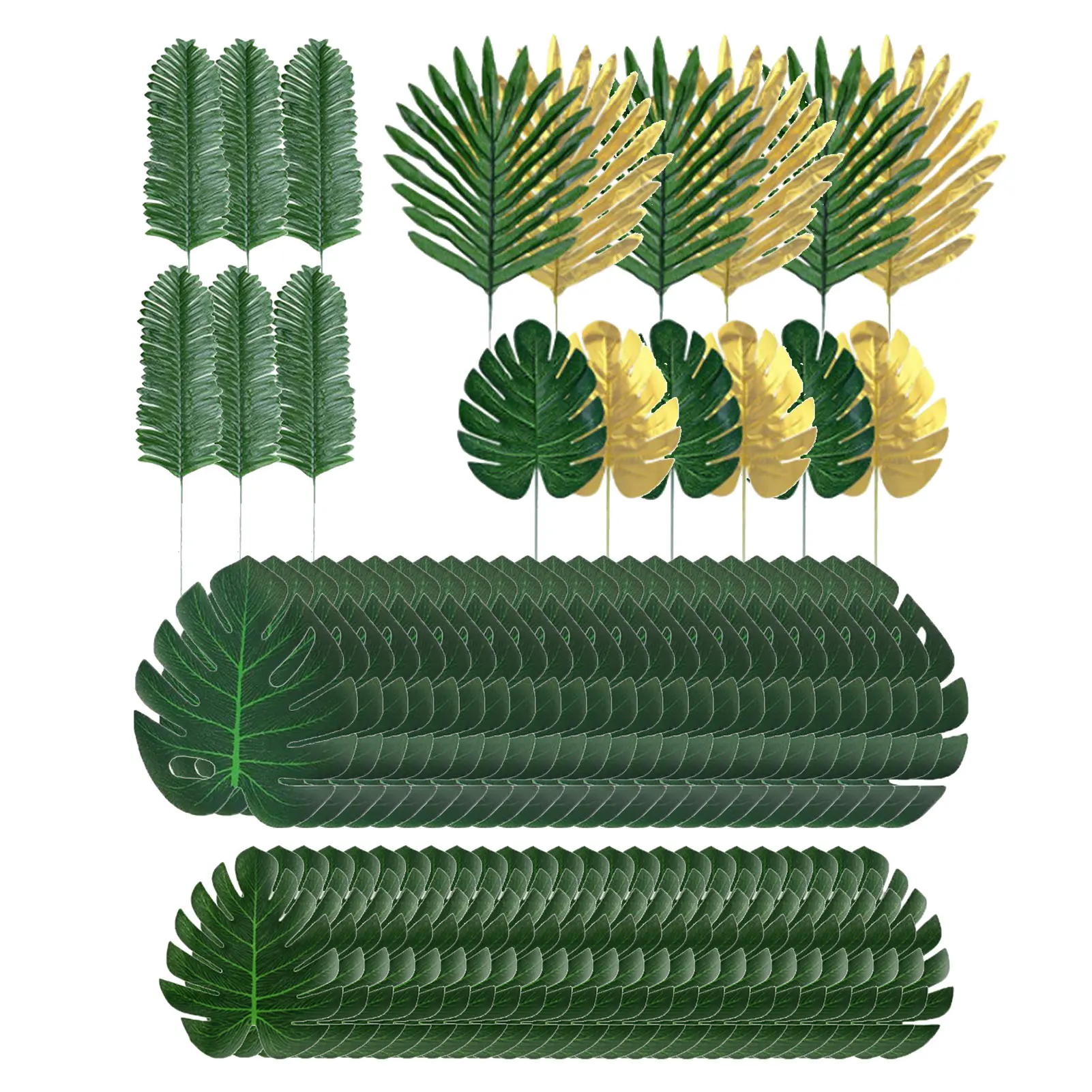 

66 шт. 6 типов листьев, украшение, зеленые золотые искусственные Пальмовые Листья, золотые тропические листья для Гавайских плявечерние Рино...