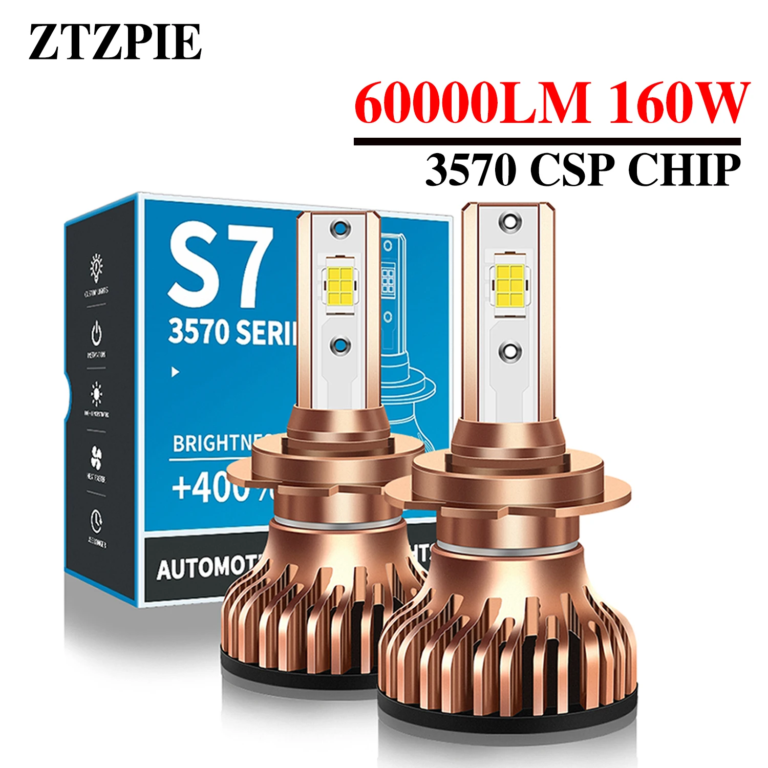 

ZTZPIE 6000K HB3 HB4 9005 9006 H1 H7 H4 H11 9012 Bulb Led Lamp CSP 3570 High Power Car Headlight Fog Light 160W/80W 60000LM