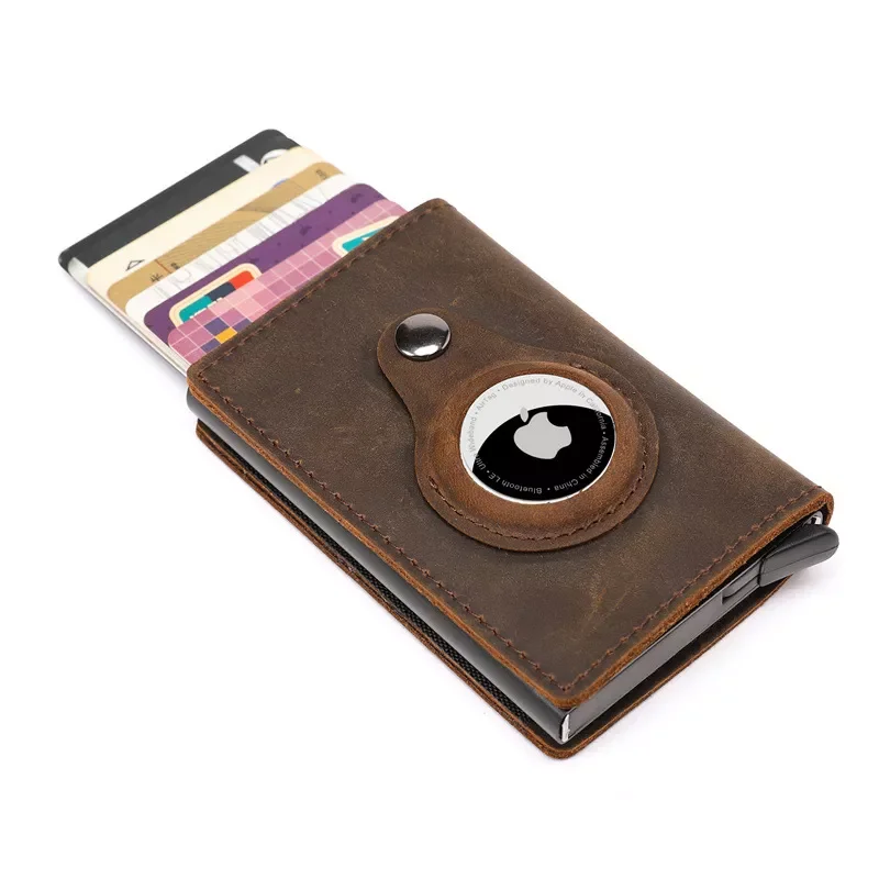 

NEW Original Genuine Leather Airtag Wallet Anti-lost Protective Card Holder Case AirTag RFID Airtags Wallet For Women Men