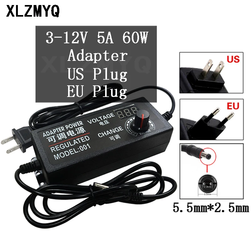 

Adjustable Power Adapter 3-12V 5A 60W AC/DC Switching Power Supply Regulated Universal 220V To 12 V Power Adapter Display