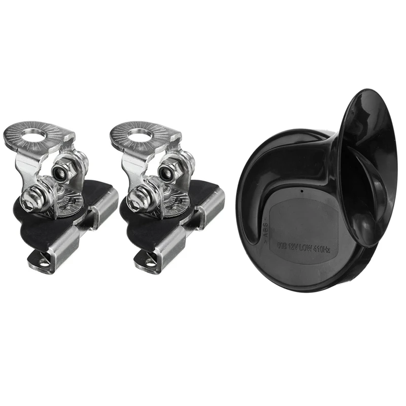 

2X 12V 300DB Electric Snail Horn Air Horn Loud Raging Sound & 2X A Pillar Hood Led Work Light Bar Mount Bracket