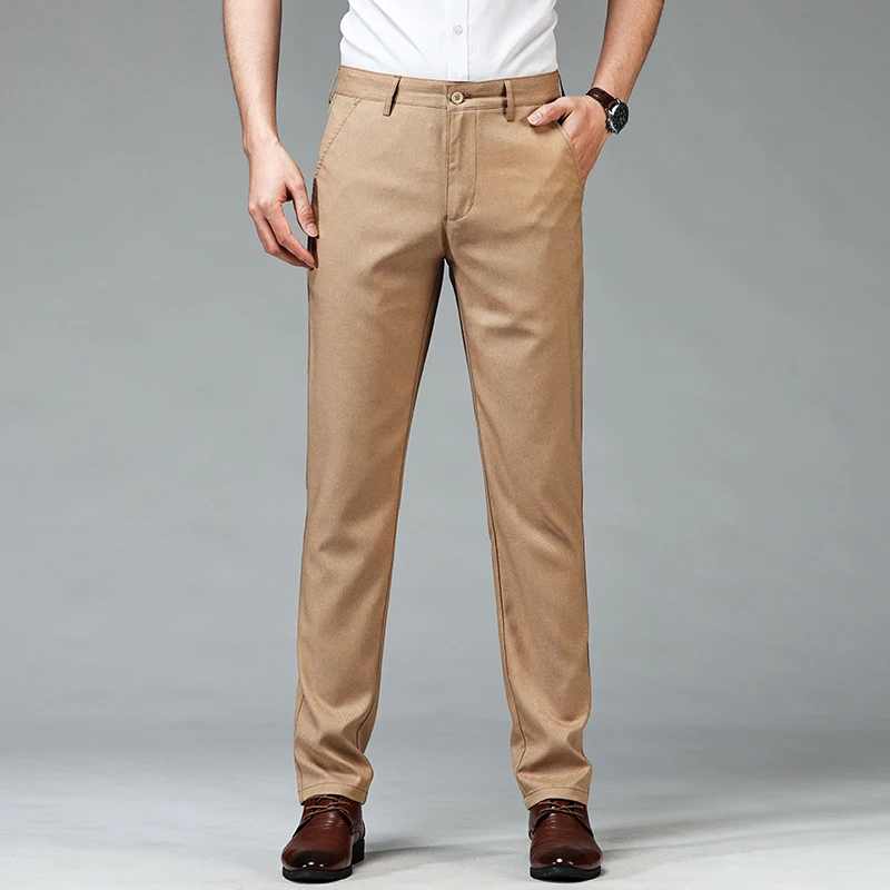 Dress Pants Men Business Office Elastic 