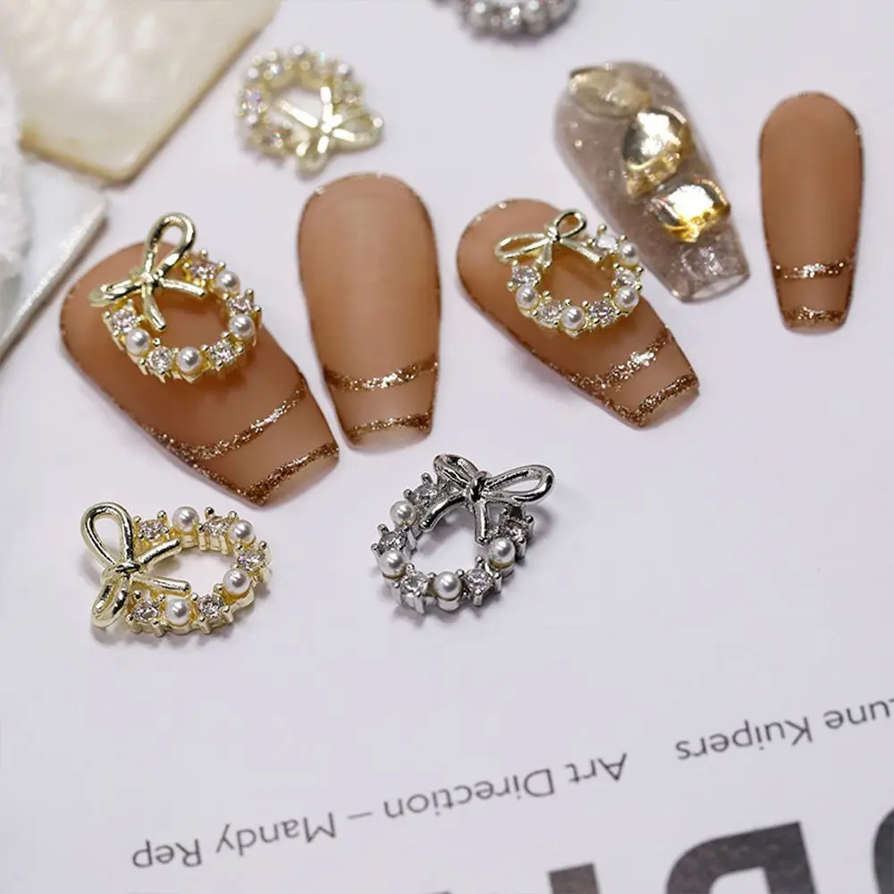 Стильный золотой цветок Серебряный бант 3D украшения для ногтей самодельные