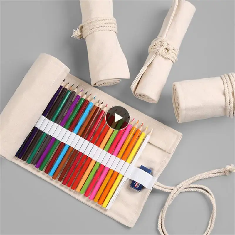 

Firm Thread Pen Curtain Has Many Uses Stationery Storage True Color Canvas Material Storage Bag Save Space Pencil Case 24 Holes