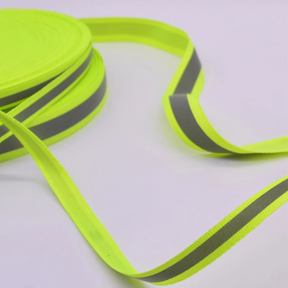 

10yd/lot Fluorescent Green Reflective Fabric Ribbon Webbing Tape Strip Edging Braid Trim Sew On Tape garment accessories DIY