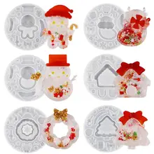 New Christmas DIY Epoxy Dressing Christmas Quicksand Mold Set Christmas Tree House Snowman House Pendant Silicone Mold