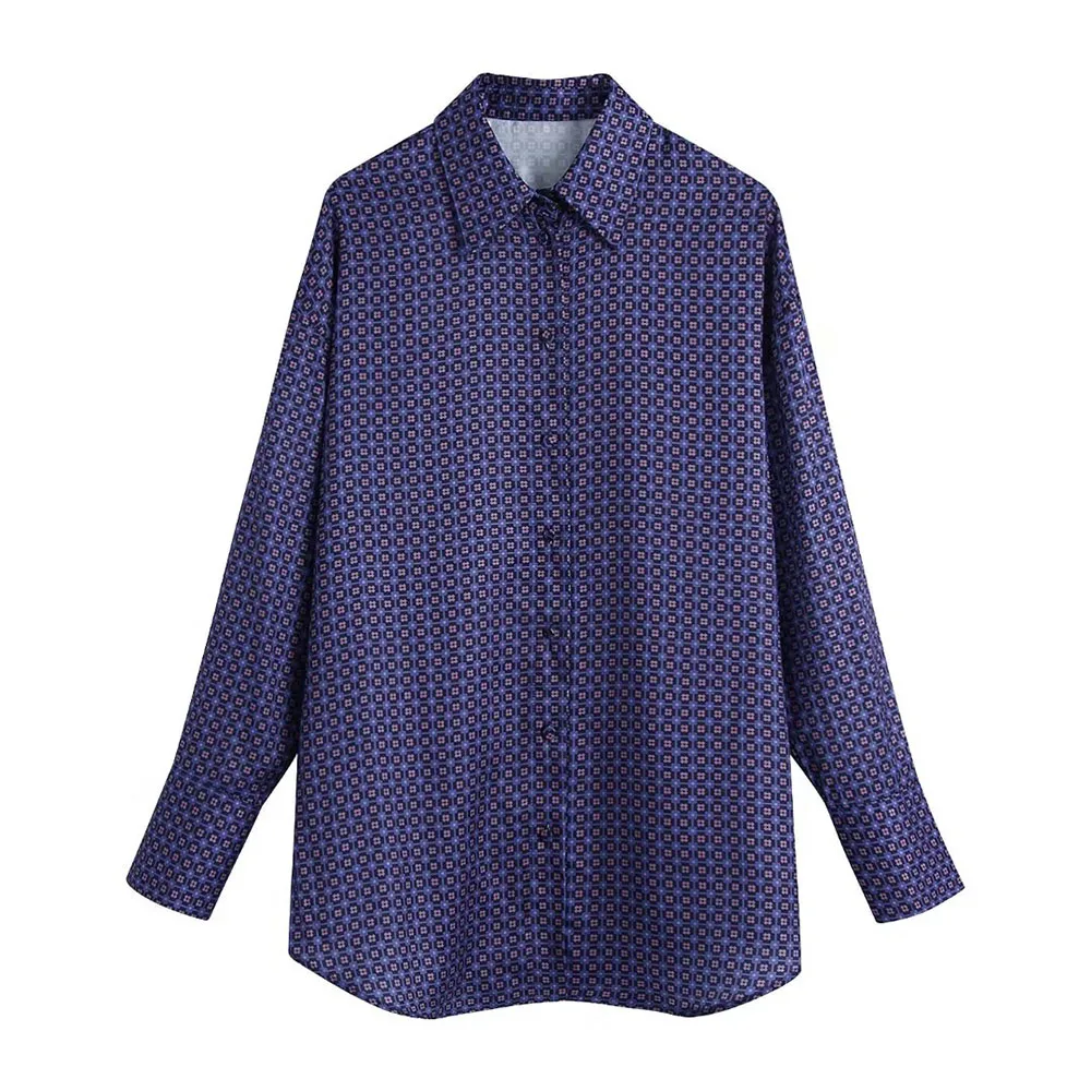 

Fall New Fashion Women's Casual Versatile Lapel Long Sleeve Single Breasted Closure Geometric Print Shirt
