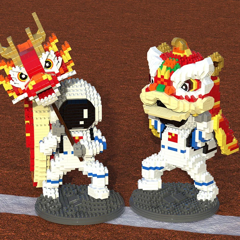 

2000+pcs Chinese Spaceman Lion Dance Diamond Bricks Poodle Corgi Husky Dachshun Teddy Model Kids Best Gift