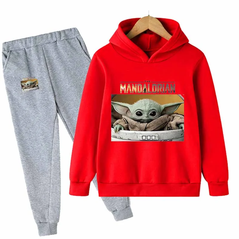

Boys Girls Fashion Cartoon Yoda Hoodies Kids Long Sleeves Sweatshirt Clothes 2 Piece Set Autumn Outfits 3-16 Years Kids Suit