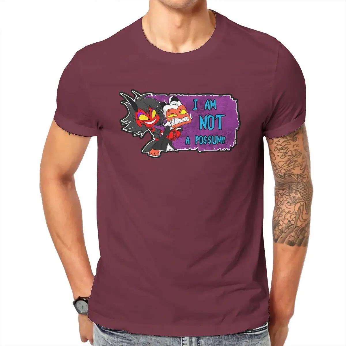 Moxxie Millie Not a Possum Men's T Shirts Helluva Boss Anime Tees Short Sleeve Crew Neck T-Shirts 100% Cotton Gift Clothing