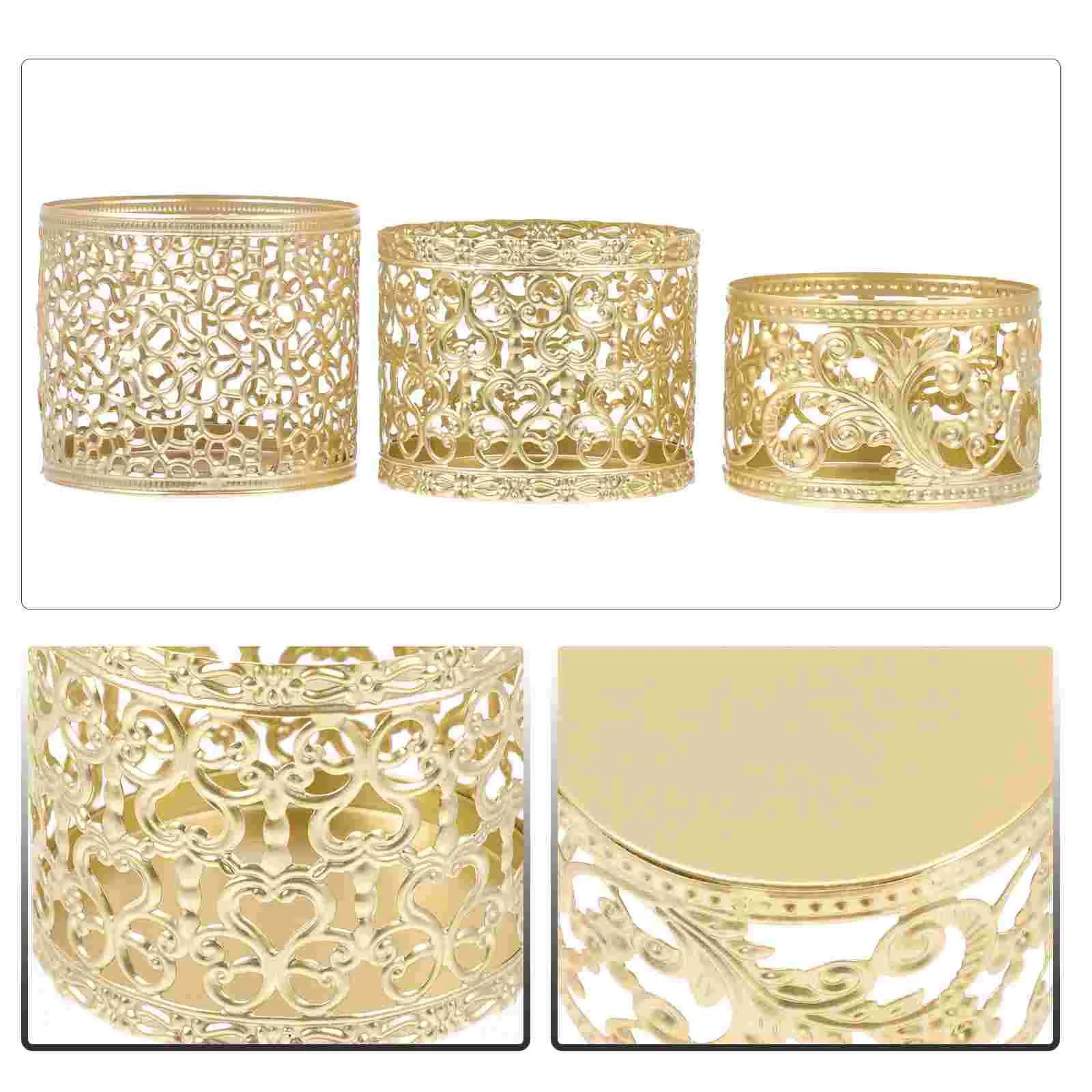 

3Pcs Delicate Hollow Out Candlestick Retro Iron Candle Holder Household Decor