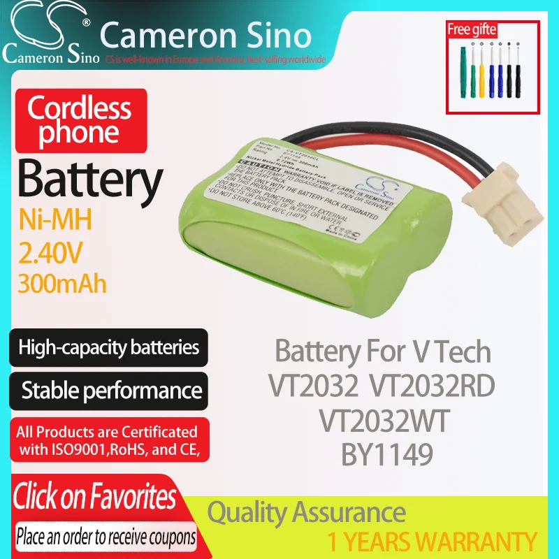 Батарея CameronSino для V Tech VT2032 VT2032WT VT2032RD, подходит для V Tech BY1149 аккумуляторной батареи телефона, стационарная батарея 300 мАч 2,40 В