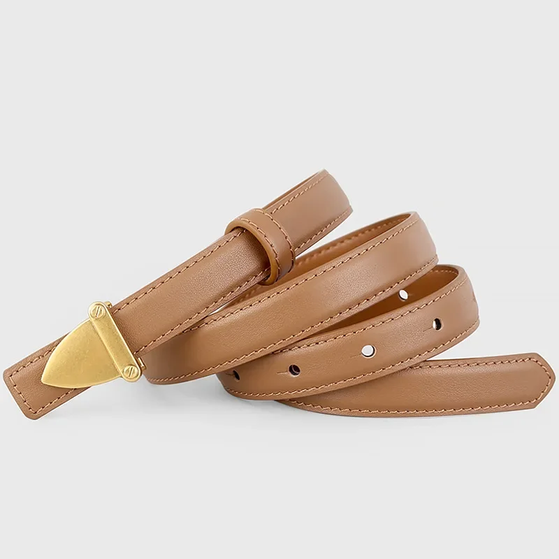 Модные тонкие ремни с металлической треугольной пряжкой для женщин джинсовый