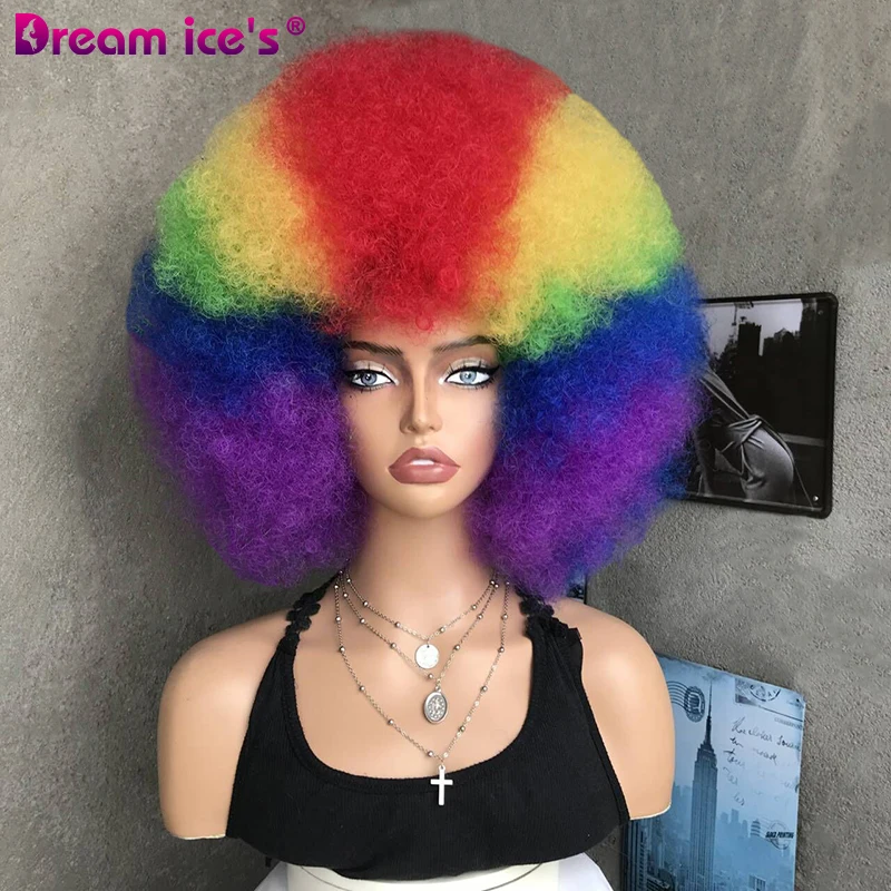 Ful Wigs For Black Women Fluffy Soft Synthetic Hair Wig With Bangs Bomb Afro Kinky Curly Cosplay Wig
