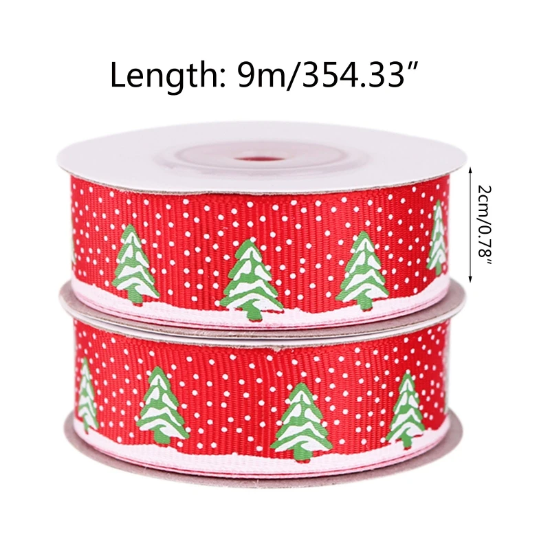 

H9ED 10 Rolls 10 Yards 20mm Christmas Tree Snowflake Printing Red Grosgrain Ribbon for DIY Crafts Gift Wrapping Xmas Decor