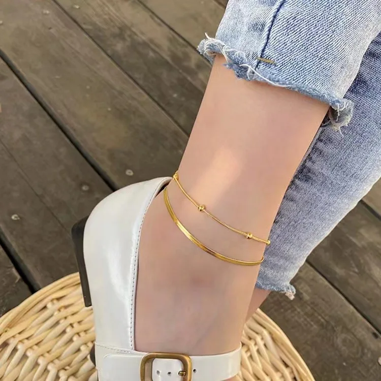 

2023 New Double Anklet Titanium Steel Plated 18k Gold Fashion Jewelry