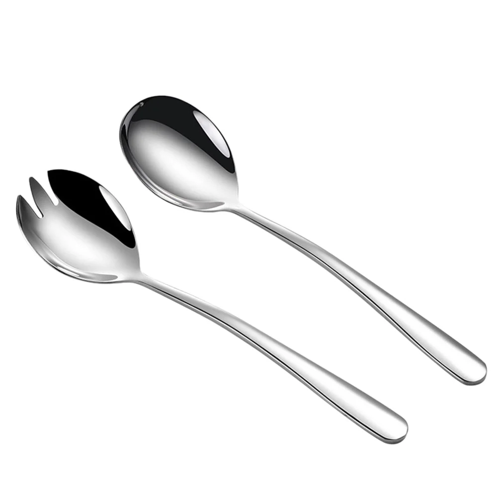 

1 Set Salad Spoon Fork Stainless Steel Serving Tool Kitchen Gadgets (Silver)