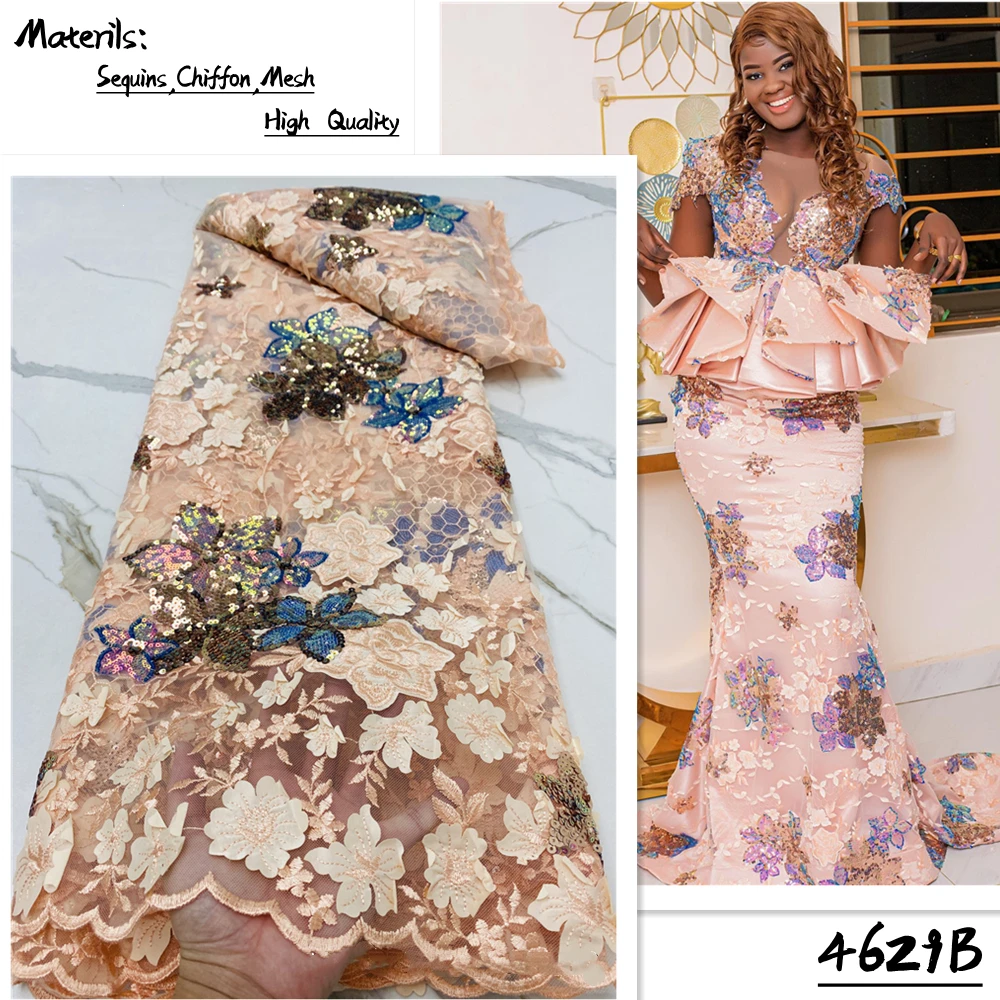 

PGC 2022 Весна для женщин 5 ярдов высокое качество вышивка блестками швейные материалы французский тюль кружева ткань для платья невесты 4629B