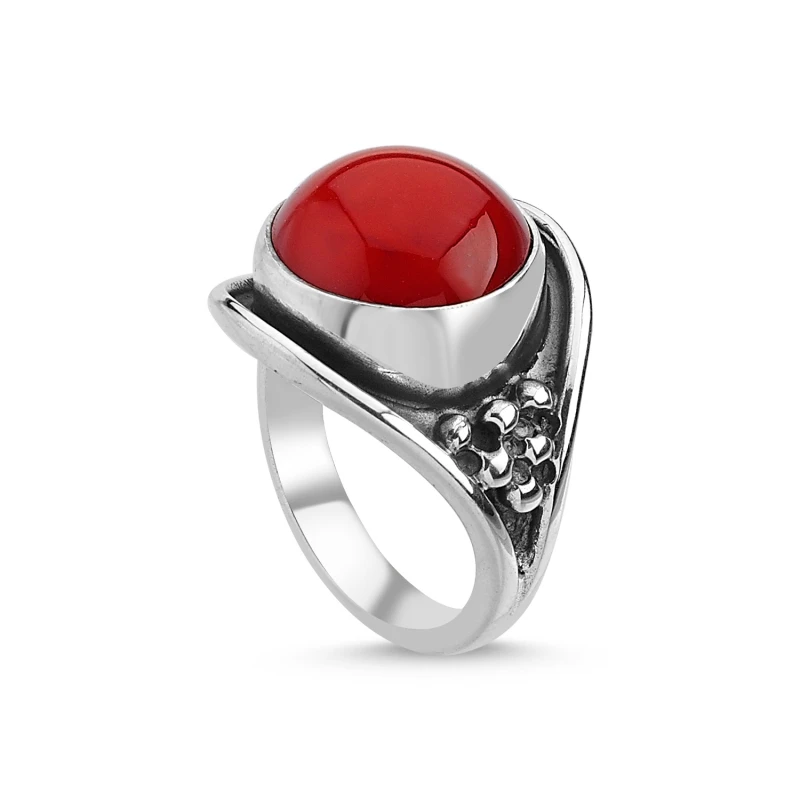 

Silver 925 Sterling Coral Stone Handwork Ring