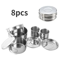 outdoor 8pcs pot stainless steel cookware mountaineering picnic set bowl portable 5 6 people pot storage multi function pot