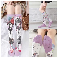 1 pair women mid tube stockings cartoon anime personality printed long socks jk girl pink thin calf stockings