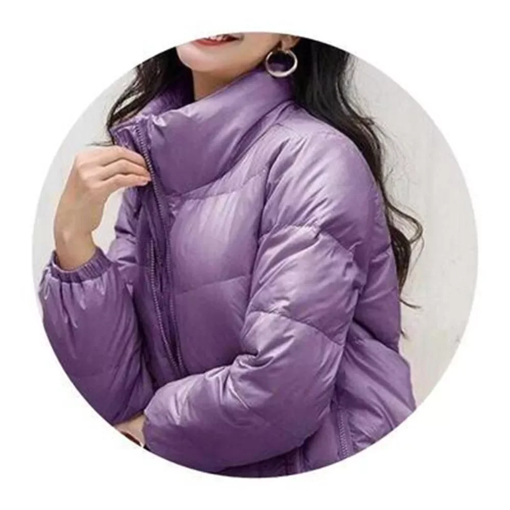 New2022 Coats Autumn Winter New Bright Face Down Cotton Padded Jacket Women Short Fashion Stand-Up Collar Short Coat Jackets