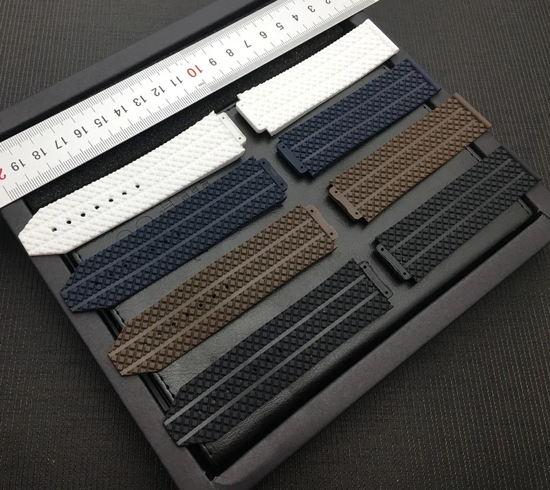 

Black White Brown Blue Silicone rubber For Hublot strap for big bang Watchband 25*17mm watch band butterfly buckle logo tool