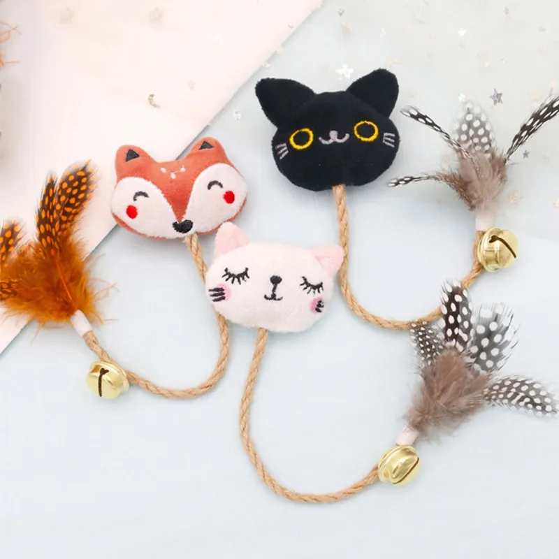 

Забавная игрушка в виде кошачьей мяты, кукла в форме животного, пером, Колокольчик для домашних животных, пеньковая веревка, молярный стерже...
