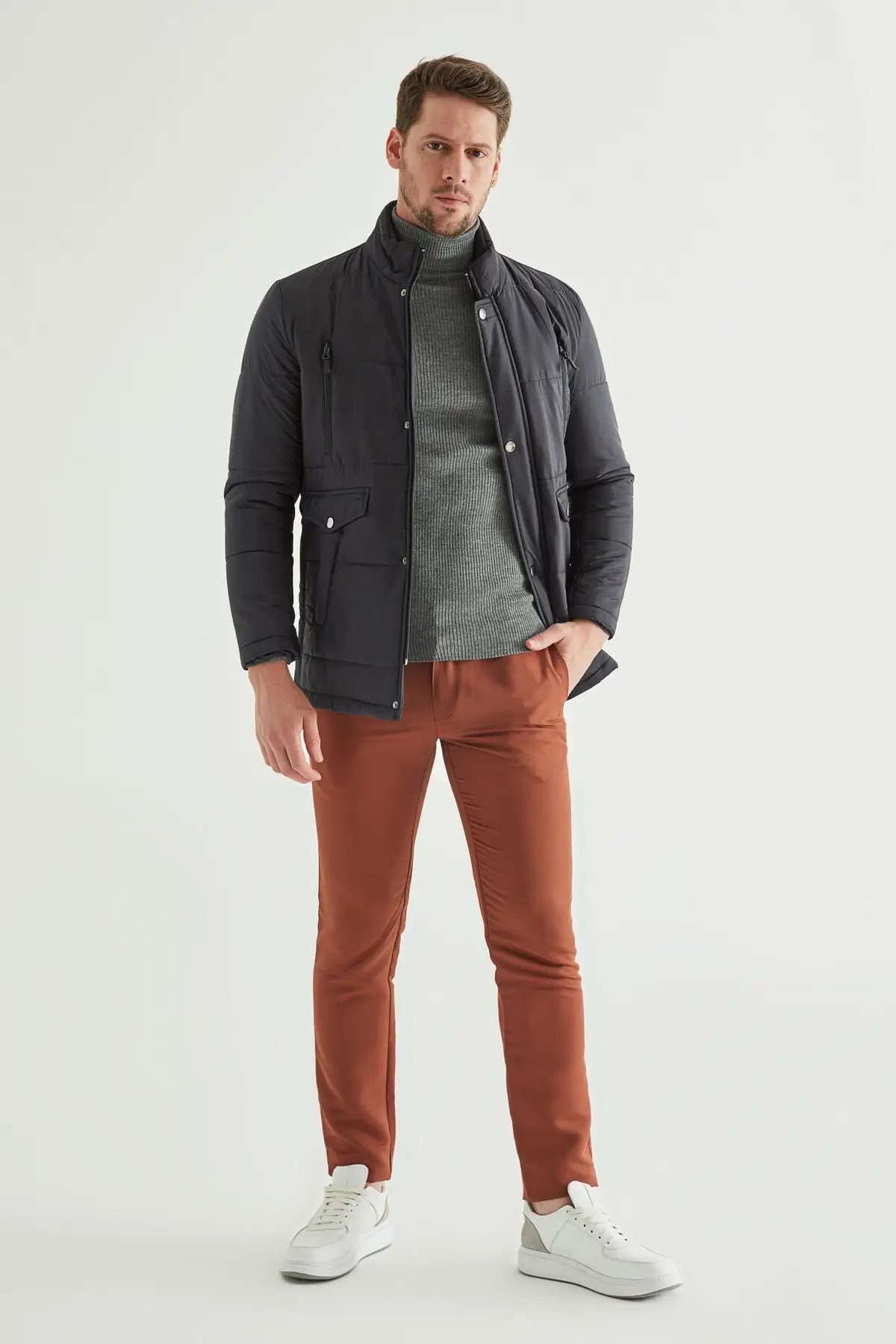 Regular Fit Navy Blue Coat