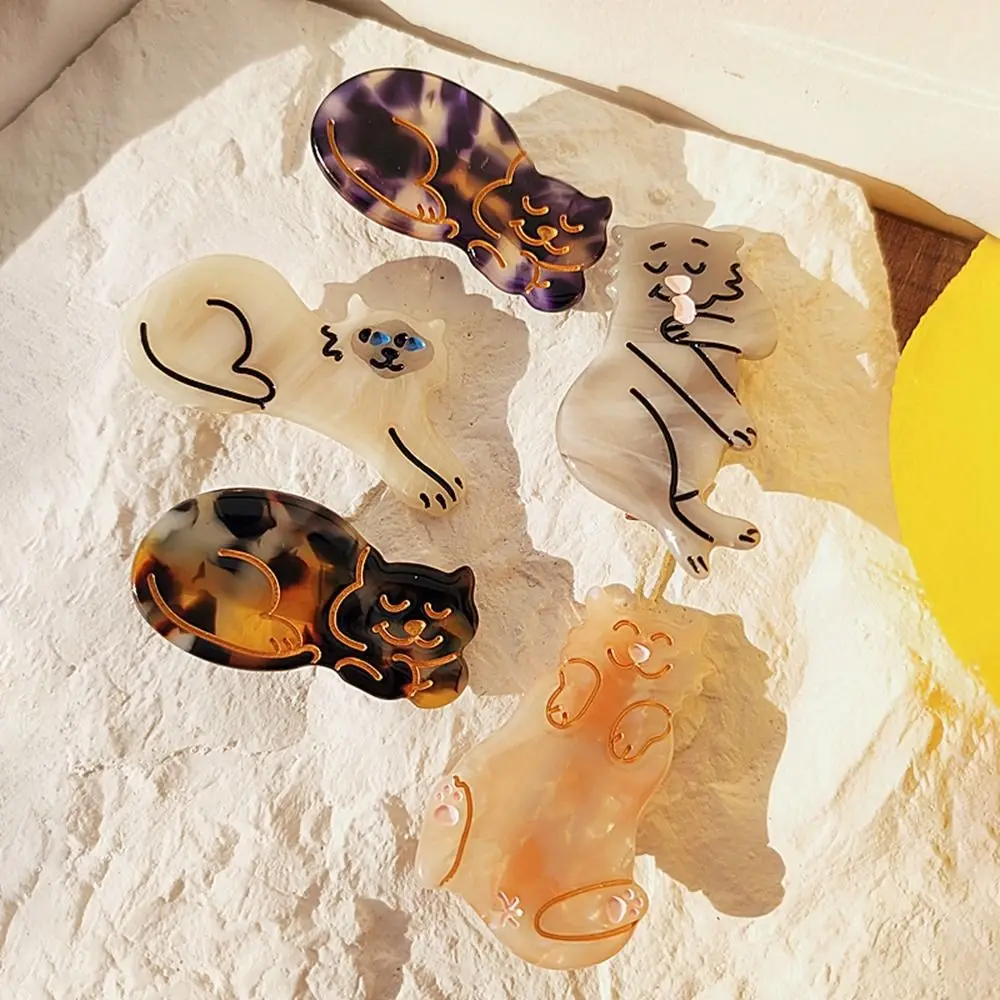 

New Cute Cat Animal Acetate Duckbill Clip Barrette Side Clip Hairpin Trendy Pet Hair Accessories for Women Girls