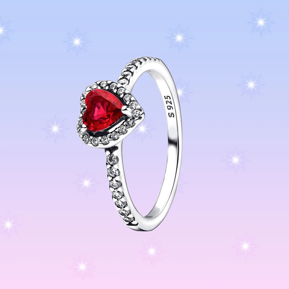 Pandora-Bague coeur rouge suréWeren argent 925 pour femme, style rétro, matiques de proposition de mariage, bijoux de couple de travailleurs