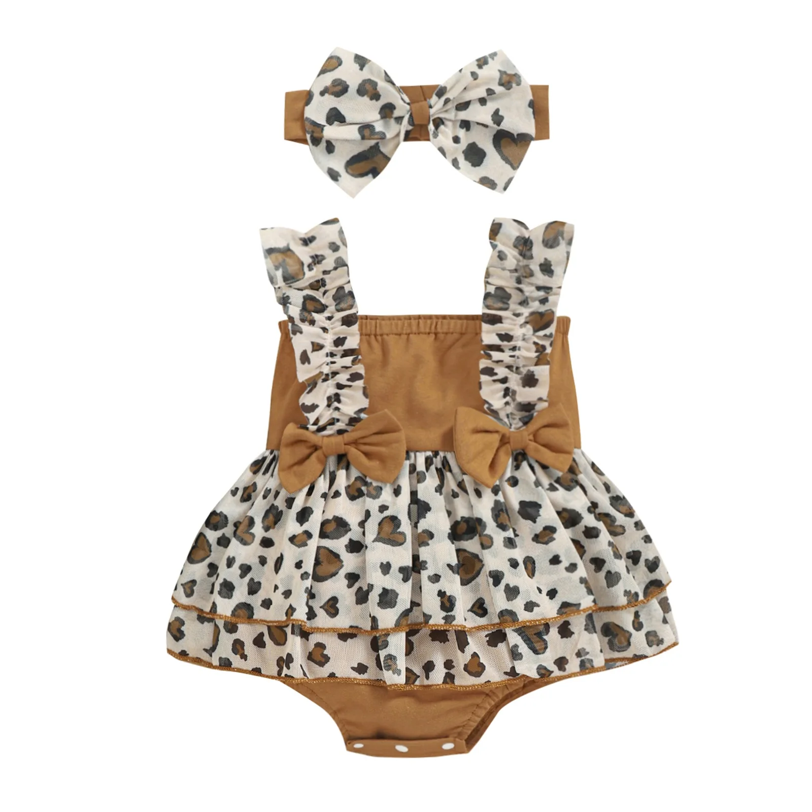 

Baby Summer Jumpsuit OutfitCotton Blend Ruched SleevelessBodysuit Romper Suspender Rompers and Headband