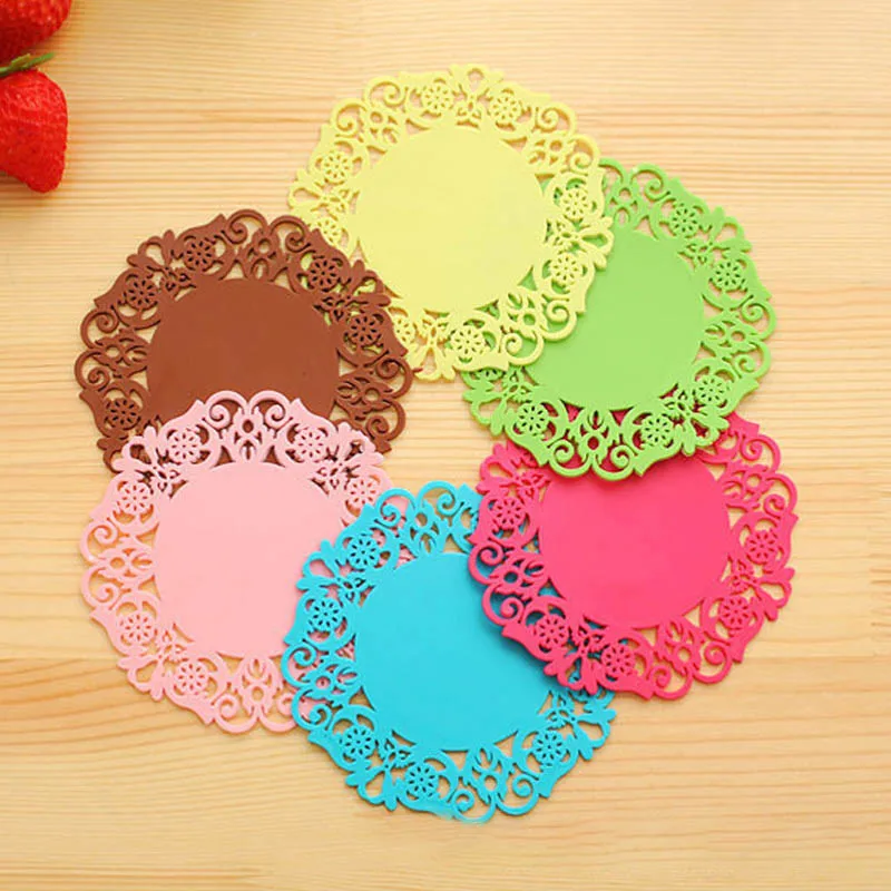 

19cm Flower Placemat PVC Cup Mats Tableware Placemat Kitchen Accessories Pad Thermal Insulation Cooking Tools Coffee Table Decor