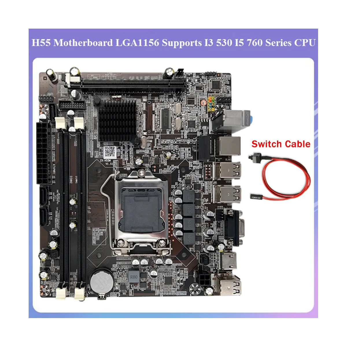 

Материнская плата H55 LGA1156 с поддержкой I3 530 I5 760, процессор DDR3, память, материнская плата для настольного компьютера с кабелем переключения