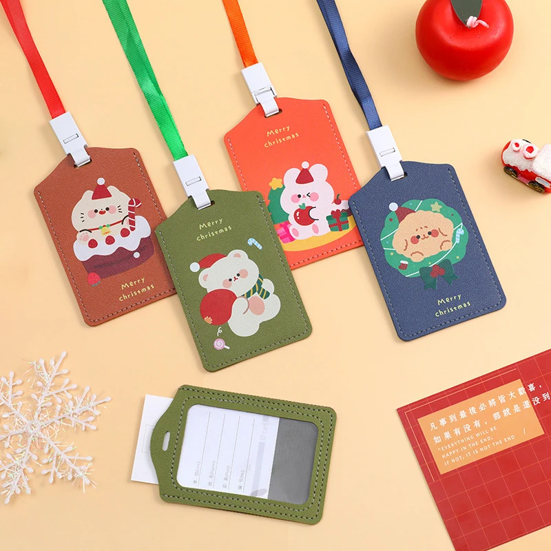 

High Quality Credit Card ID Badge Holder Cute Cartoon Leather Bus Pass Case Cover Card Case Key Holder Ring Luggage Tag Trinket