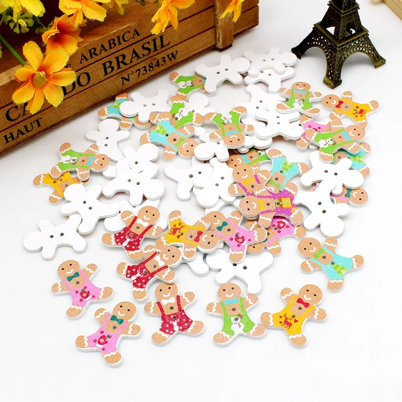

40pcs/pack Mixed Color Christmas Wooden Buttons Sewing Craft Scrapbooking Products Accessories 2 Holes