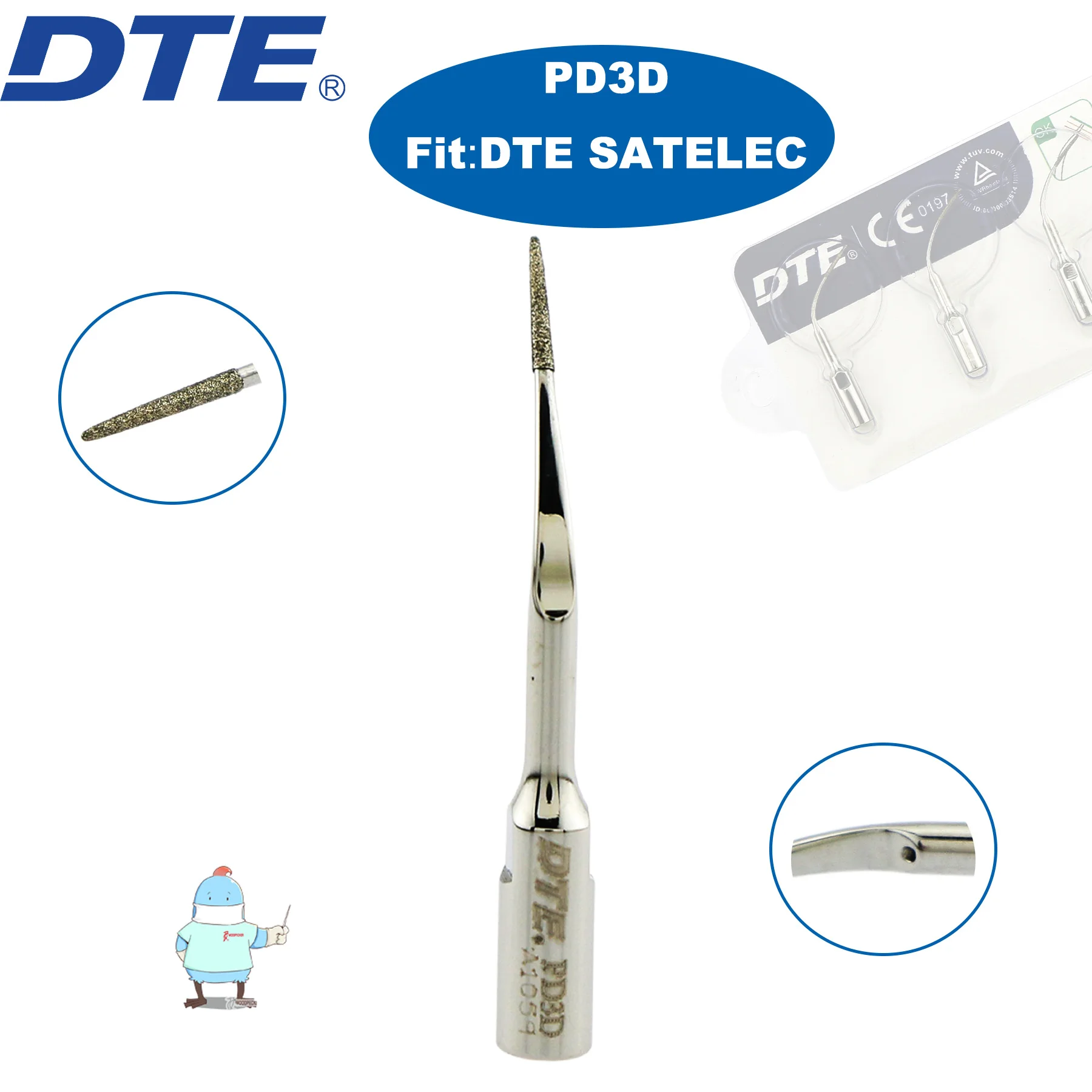

Woodpecker DTE Dental Ultrasonic Scaler Tip Scaling Tips PD3D Diamond Coated For Periodontics Fit DTE SATELEC Scaler Handpiece