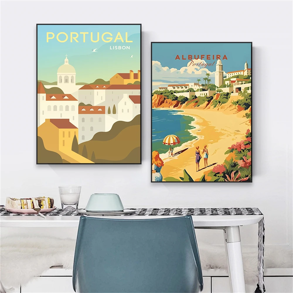 Альбуфейра португальский постер для путешествий винтажный пейзаж