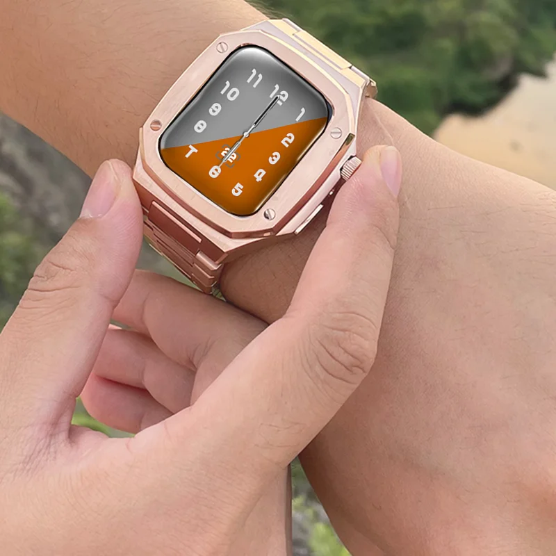 44mm 45mm modification Kit For Apple Watch Series 8 7 Silicone Band Metal Strap For iWatch 6 SE 5 4 41mm 40mm Mod DIY Kit Set