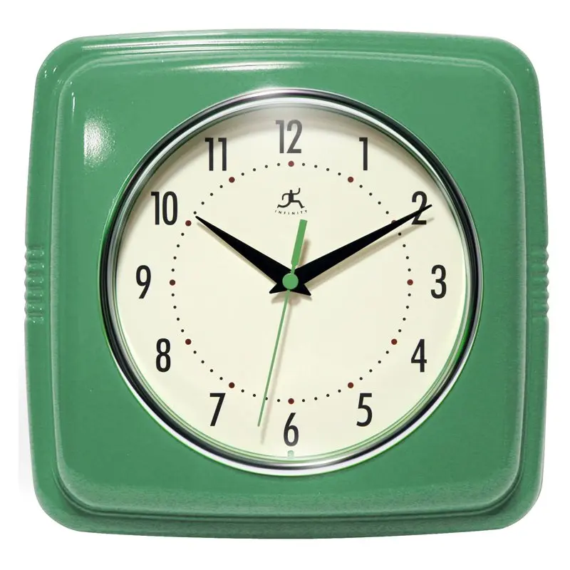 

9.25 " Green Retro Square Plastic Analog Wall Clock