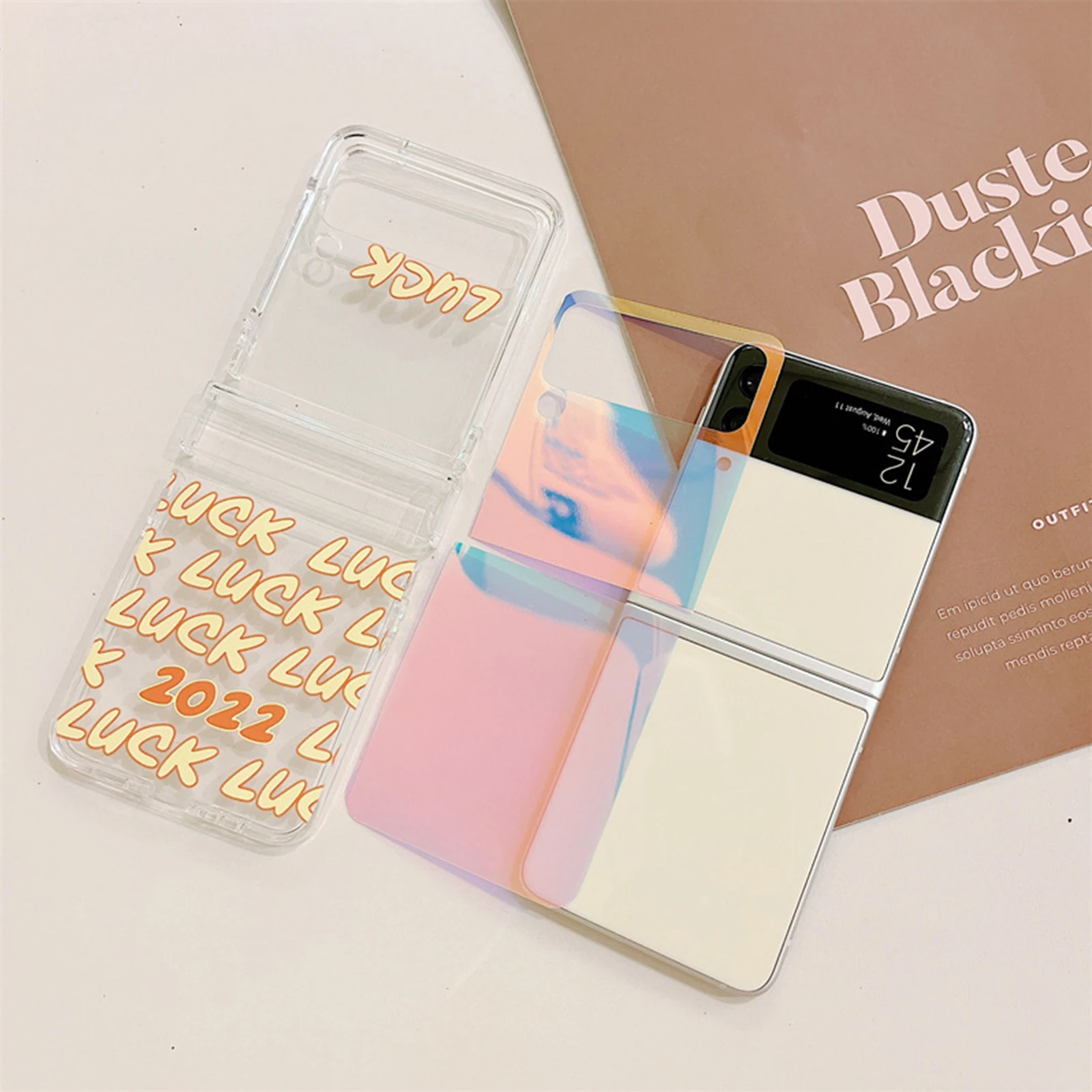 Милый чехол с надписью на удачу и лазерным рисунком для Samsung Galaxy Z Flip 3 |