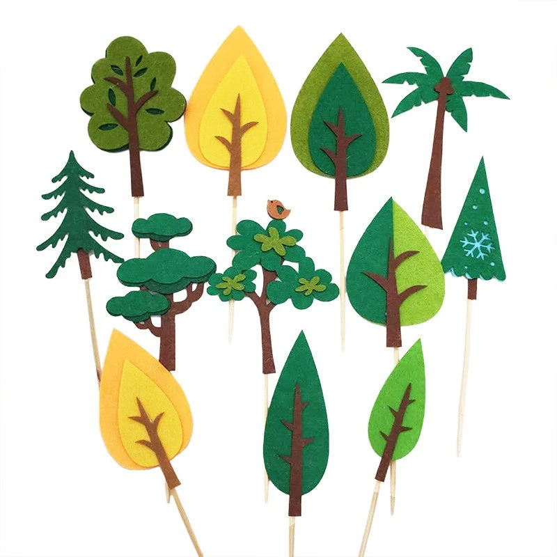 

Топпер для торта в виде леса, зеленые фетровые маленькие деревья, трава, коллекция рождественских украшений для торта, десерт для выпечки, у...