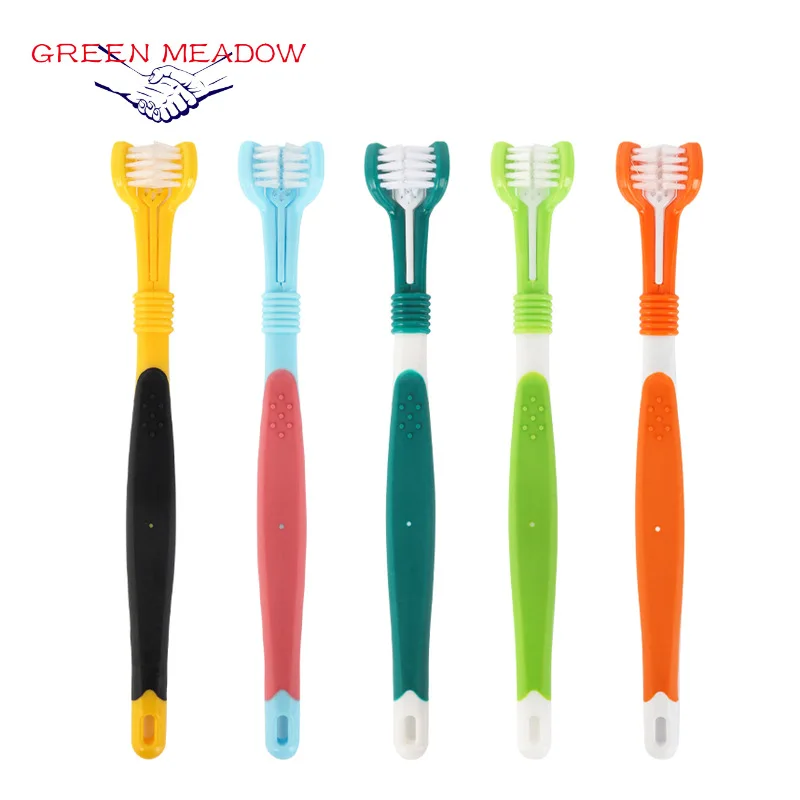 

Hot Selling Three Sided Pet Toothbrush Dog Brush Addition Bad Breath Tartar Teeth Care Dog Cat Cleaning Mouth Dog Supplies